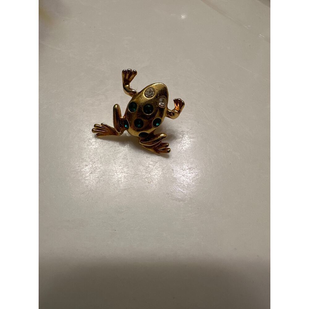Vintage frog tie tack, rhinestone frog lapel pin, frog hat pin, rhinestone frog - Picture 1 of 2